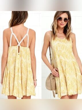 O'Neill Yellow Crean Viscose Flowy Dress Beach‎ Pool Resort Vacation